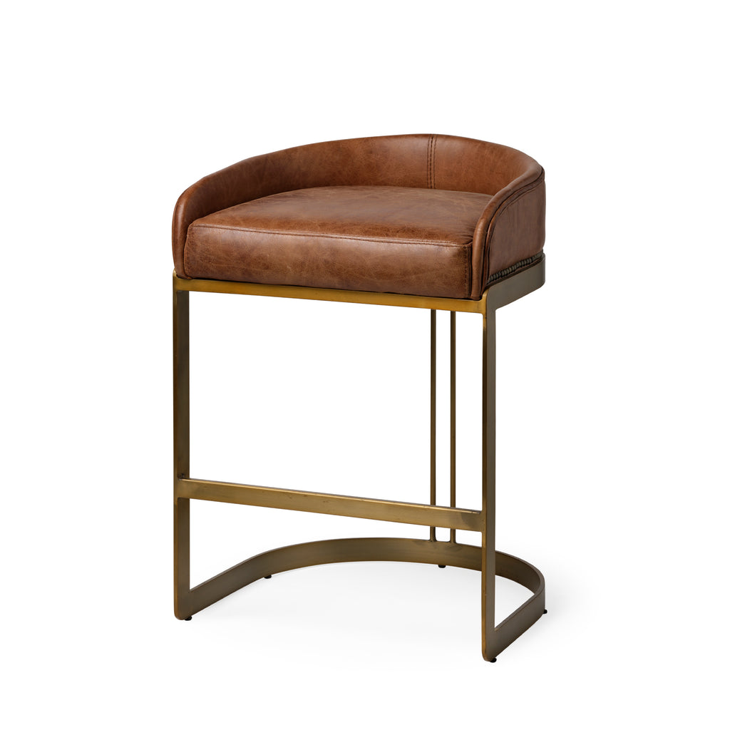 Hollyfield Counter + Bar Stool - Brown Leather Seat