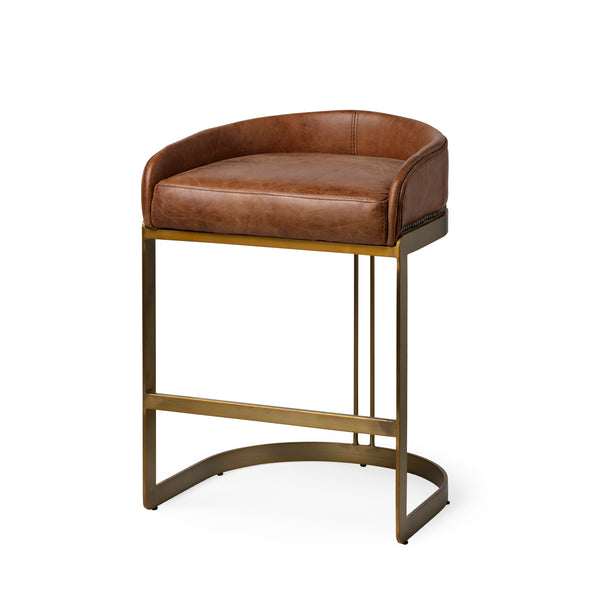 Hollyfield Counter + Bar Stool - Brown Leather Seat