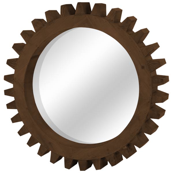 Cog Modern Farmhouse Wood Mirror - Brown Finish