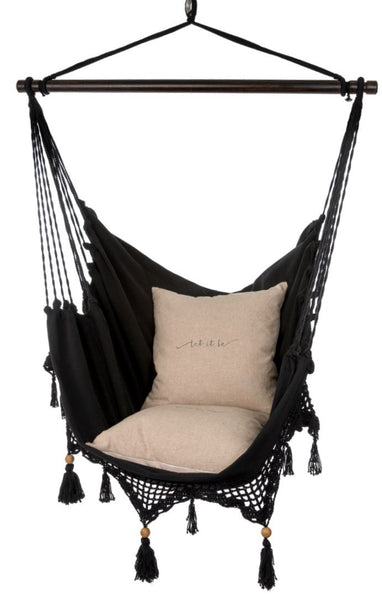 Boho Crocheted Chair Hammock - Black - Indaba - 1