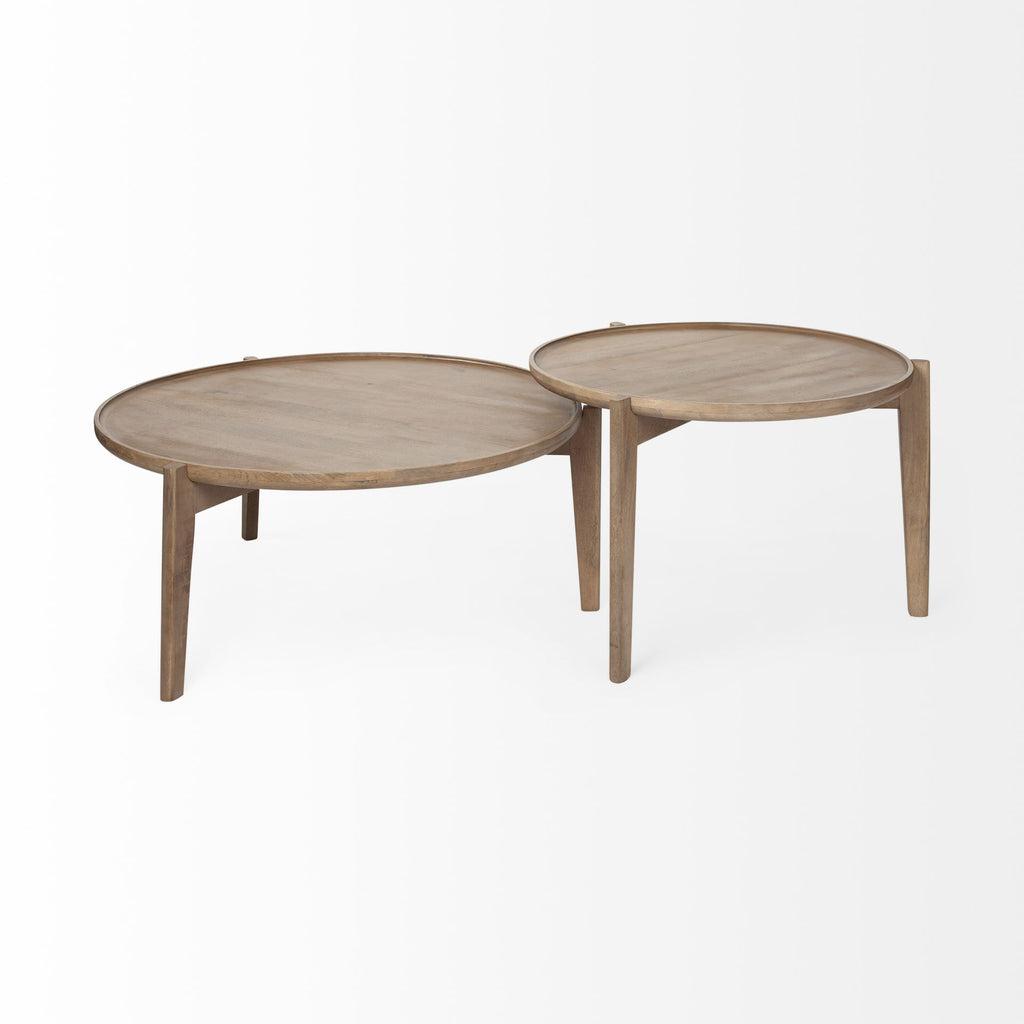 Cleaver (Set of 2) Round Brown Solid Wood Nesting Coffee Tables